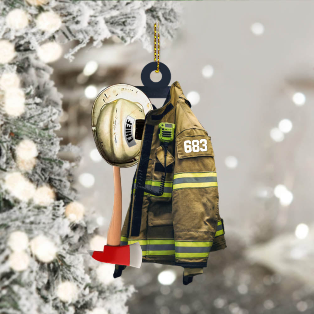 Firefighter Armor Custom Shaped Acrylic Ornament Two Sides Print Vr2, Made By Acrylic And The 2 Sides Are The Same