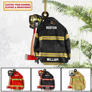 Firefighter Armor Custom Shaped Acrylic Ornament Two Sides Print Custom Clothes And Helmet, Made By Acrylic And The 2 Sides Are The Same