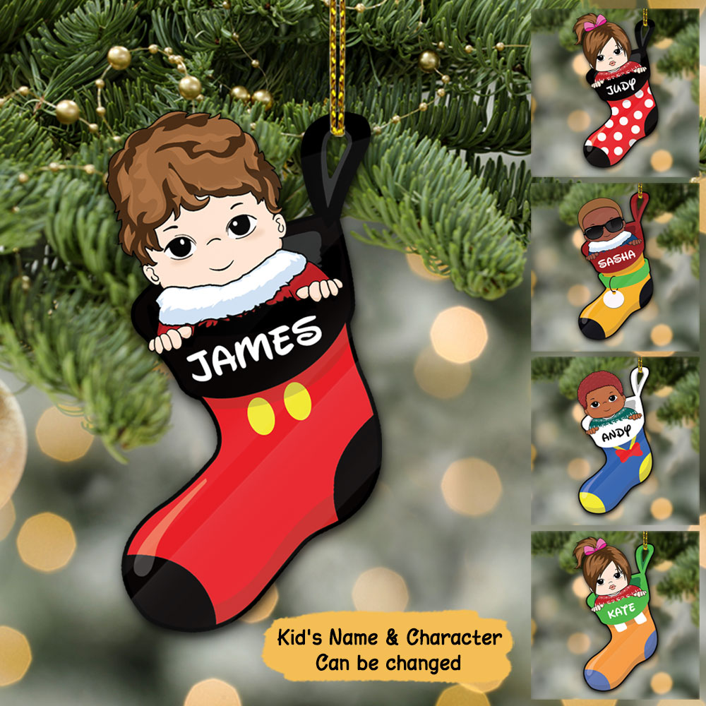 Personalized Kid Socks Acrylic Ornament, Made By Acrylic And One Side Print