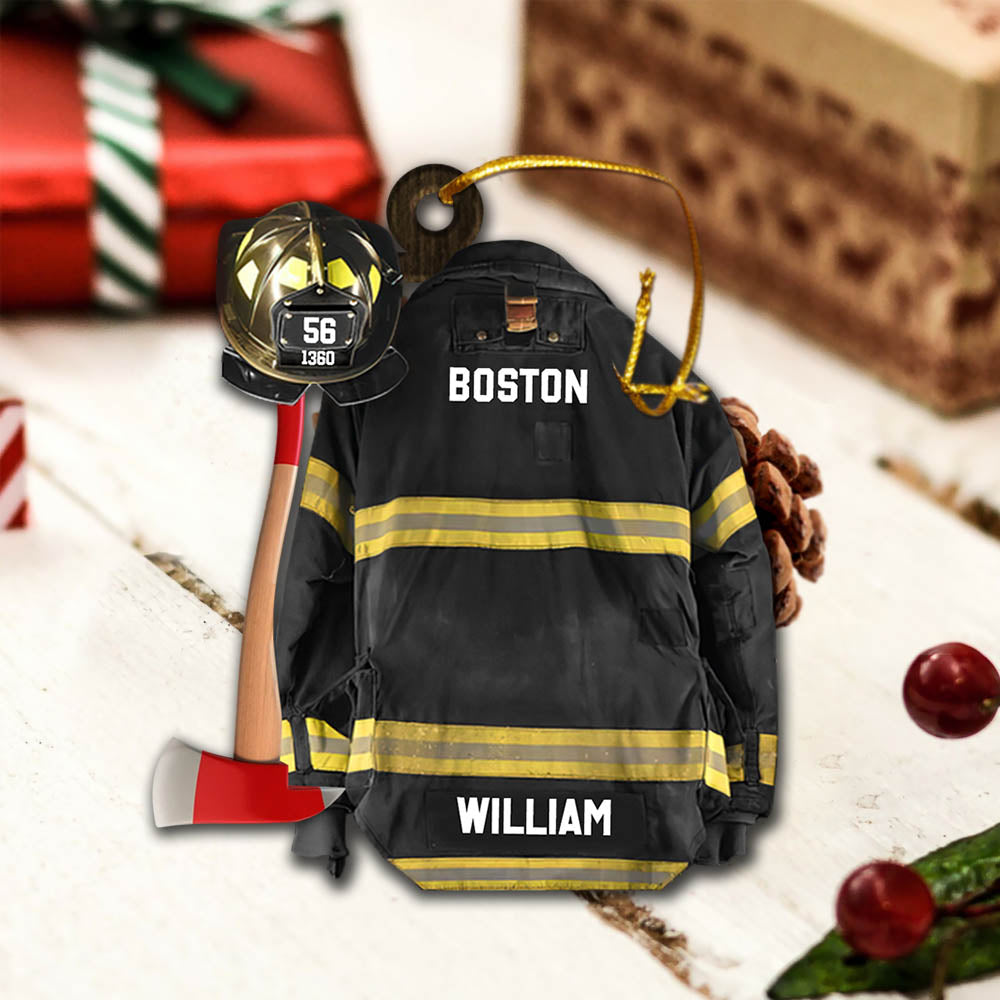 Firefighter Armor Custom Shaped Acrylic Ornament Two Sides Print Custom Clothes And Helmet, Made By Acrylic And The 2 Sides Are The Same