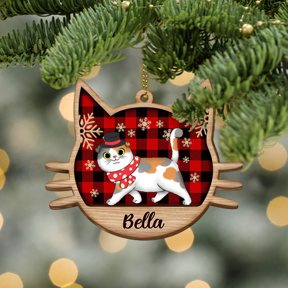 Personalized Cut Shape Wood Ornament, Cat Walking Xmas, Cat Mom, Cat Lovers, Made By Wood And One Side Print