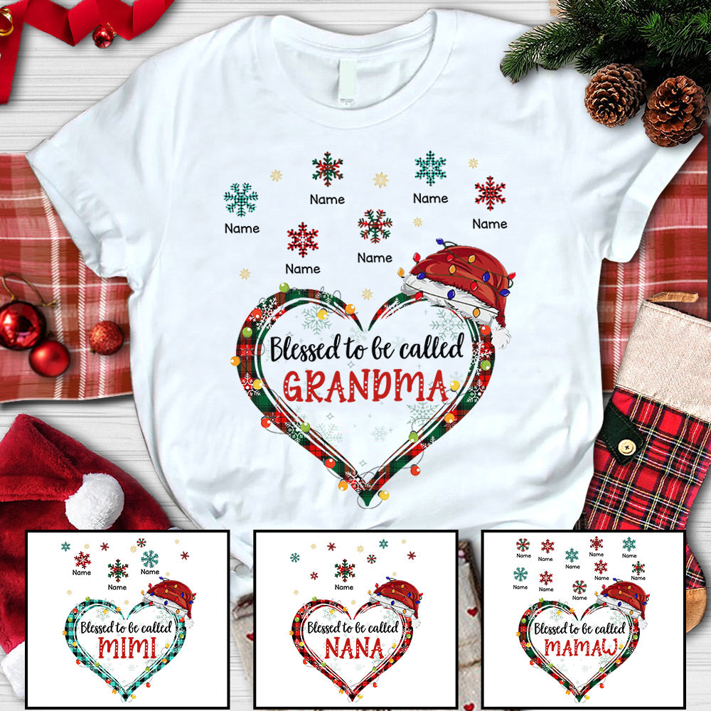Blessed To Be Called Grandma Heart Flying Snowflakes Personalized Shirt For Grandma