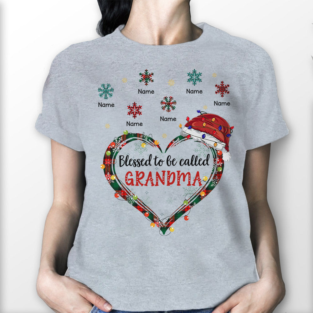 Blessed To Be Called Grandma Heart Flying Snowflakes Personalized Shirt For Grandma