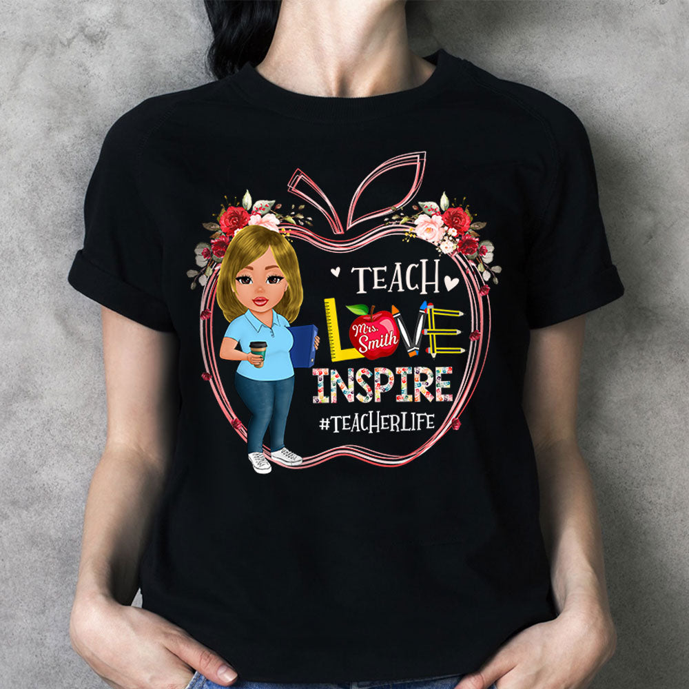 Teach Love Inspire Apple Shape Back To School Personalized Shirt For Teacher