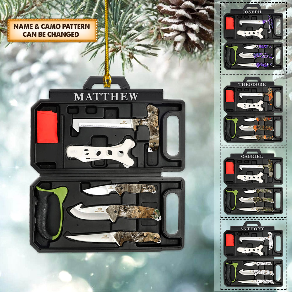 Ornament Field Dressing Kit Hunting Knife Set, Acrylic Ornament Printed Two Sides With The Same Design For Hunters, Name & Camo Patterns Can Be Changed Vr2