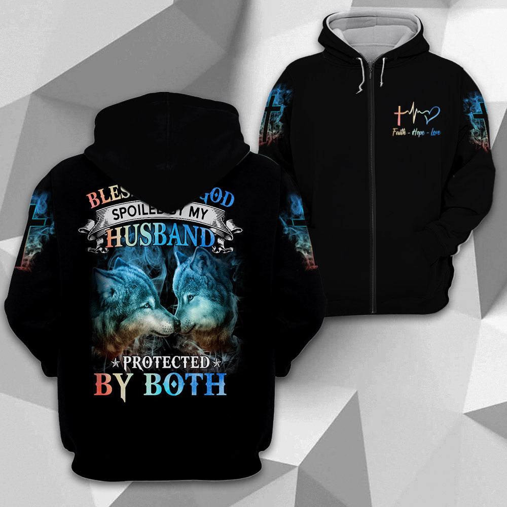 Blessed By God Spoiled By My Husband Protected By Both, All Over Print, Shirts For Wife