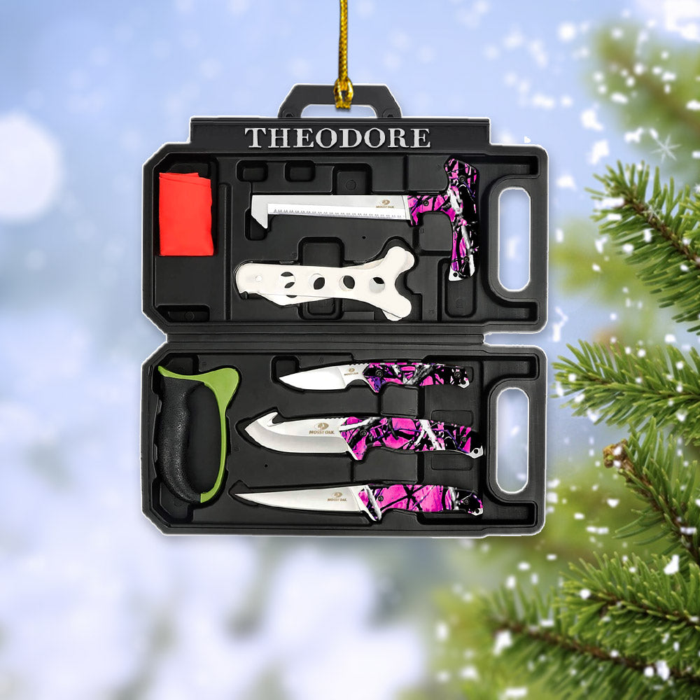 Ornament Field Dressing Kit Hunting Knife Set, Acrylic Ornament Printed Two Sides With The Same Design For Hunters, Name & Camo Patterns Can Be Changed Vr2