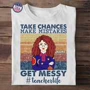 Take Chances Make Mistakes Get Messy #Teacherlife, Personalized Shirts For Teacher, The Magic School Bus Lovers, Name, Grade & Character Can Be Changed