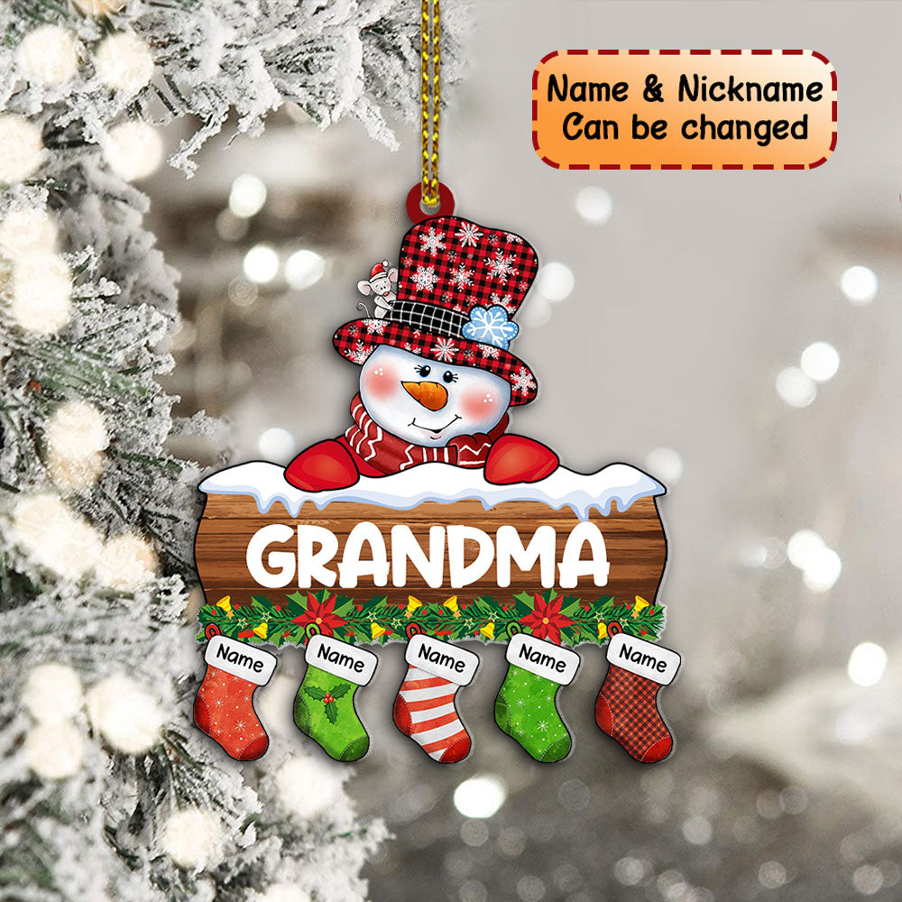 Grandma Snowman With Little Stockings Christmas Personalized 1 Side Acrylic Ornament, HN98