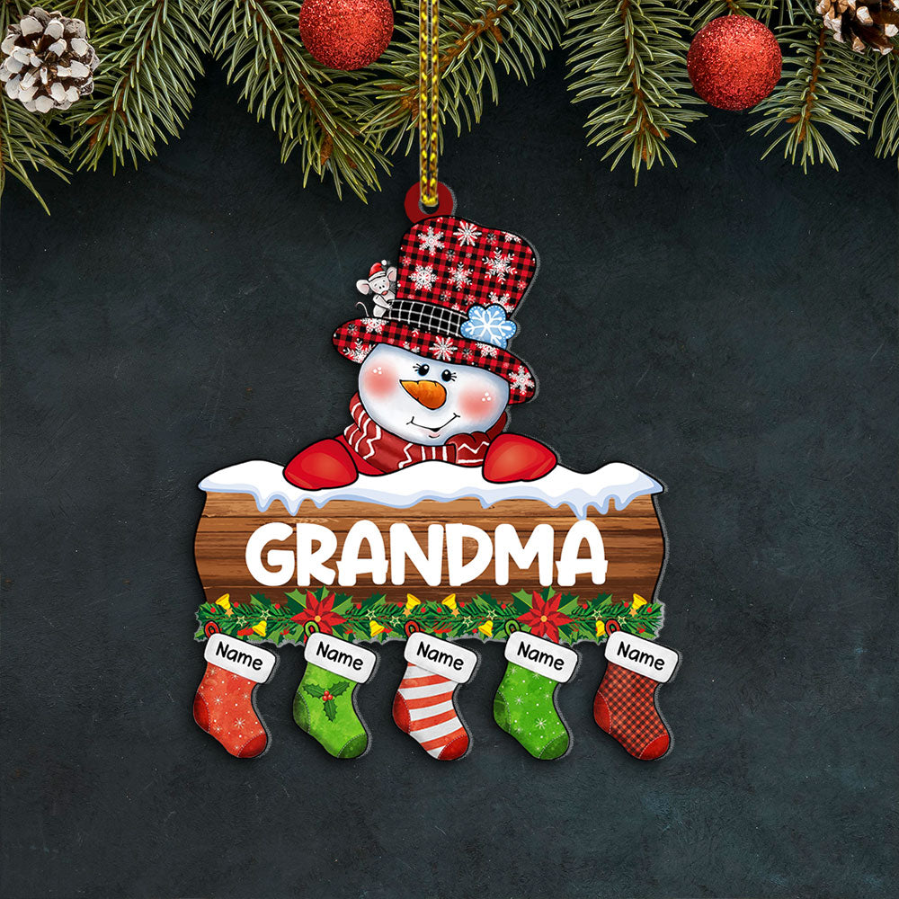 Grandma Snowman With Little Stockings Christmas Personalized 1 Side Acrylic Ornament, HN98