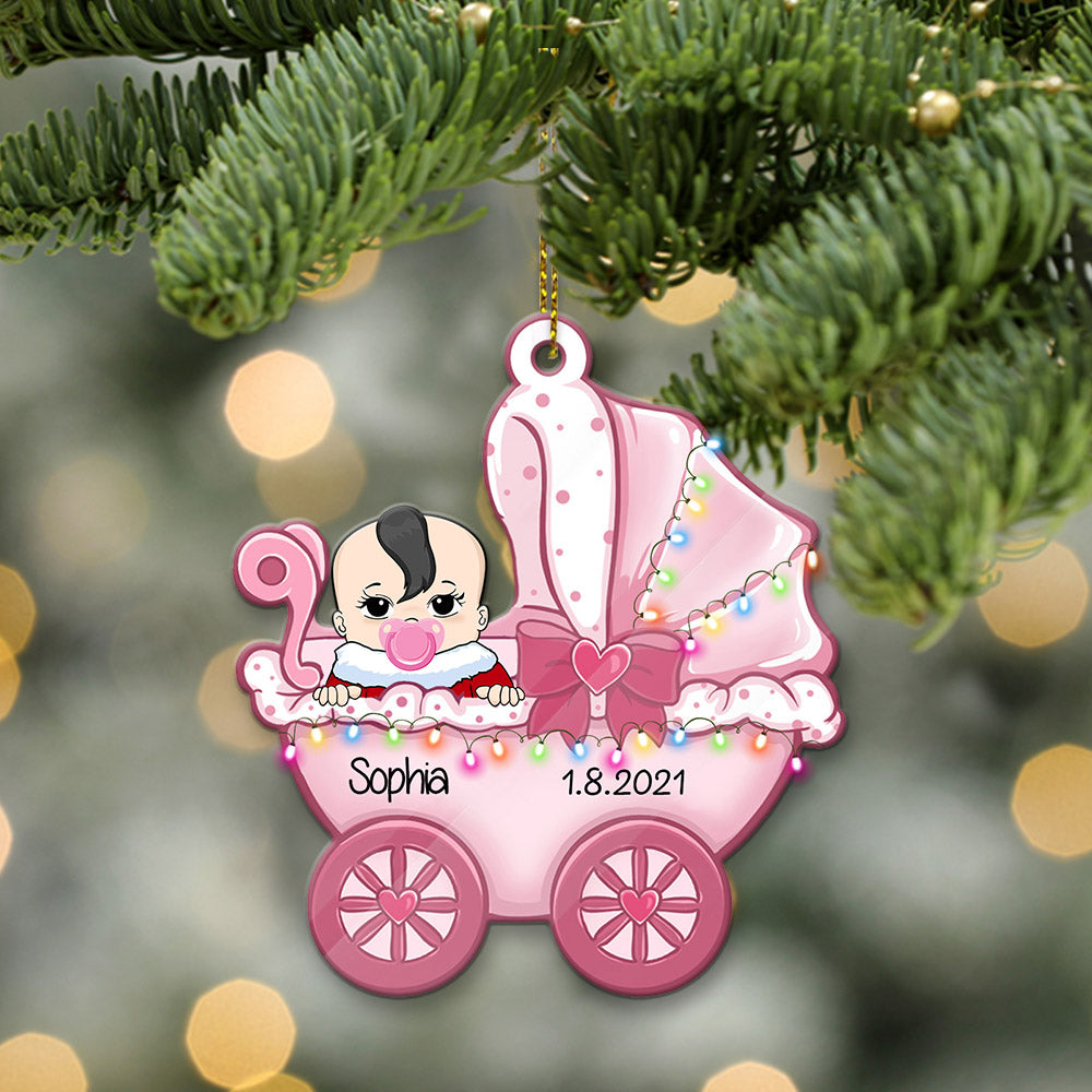 Baby Carriage Personalized One Side Acrylic Ornament For Baby From Family Member, Made By Acrylic , Made By Acrylic And One Side Print