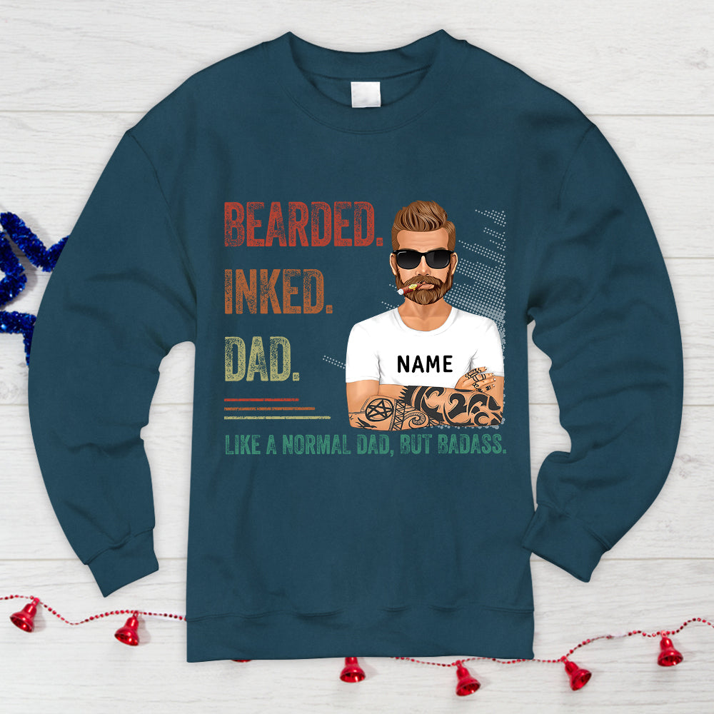 Bearded Inked Dad Like A Normal Dad But Badass Vr3 Personalized Shirts, Shirt For Dad