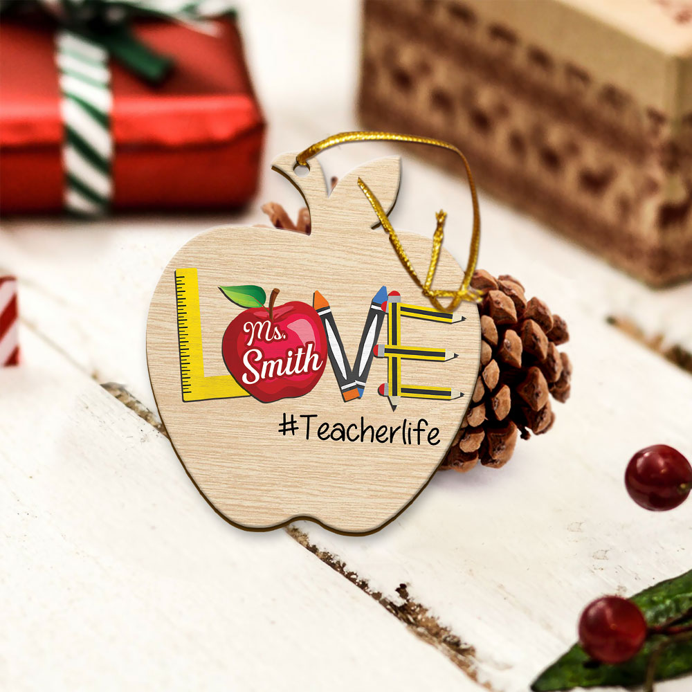 Teach Love Inspire Cute Back To School Personalized Wood Christmas Ornament 2 Sides Print, Made By Wood And The 2 Sides Are The Same