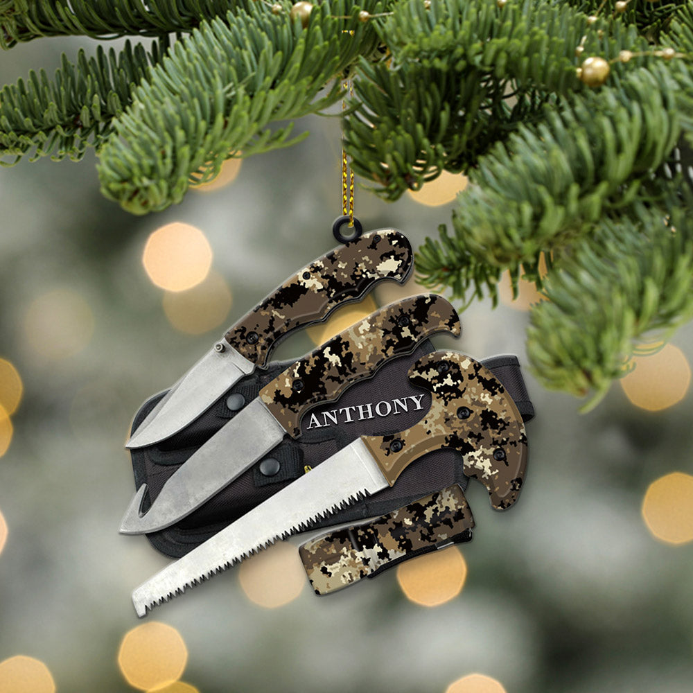 Ornament Field Dressing Kit Hunting Knife Set, Acrylic Ornament Printed Two Sides With The Same Design For Hunters, Name & Camo Patterns Can Be Changed Vr3