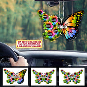 Grandma Colorful Butterfly With Sunflower Flat Acrylic Personalized Car Ornament For Grandma, 2 sides are the same, HN98, DO99