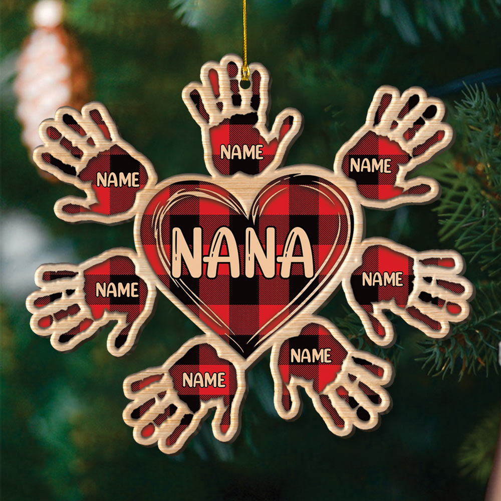 Heart Handprints Flower Christmas Personalized One Side Wood Ornament, HN98, DO99, Made By Wood And One Side Print
