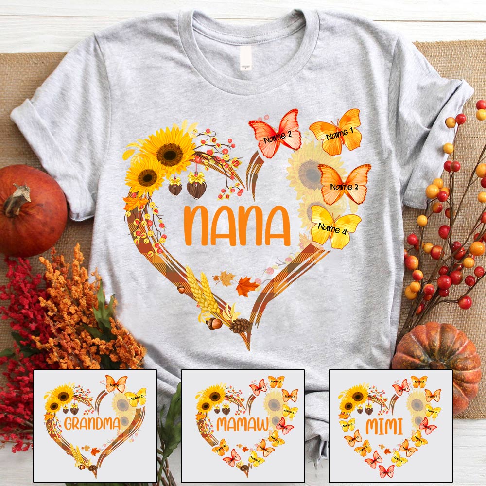 Butterfly Sunflower Personalized Shirts For Grandma Nana Gigi Mimi Fall Season
